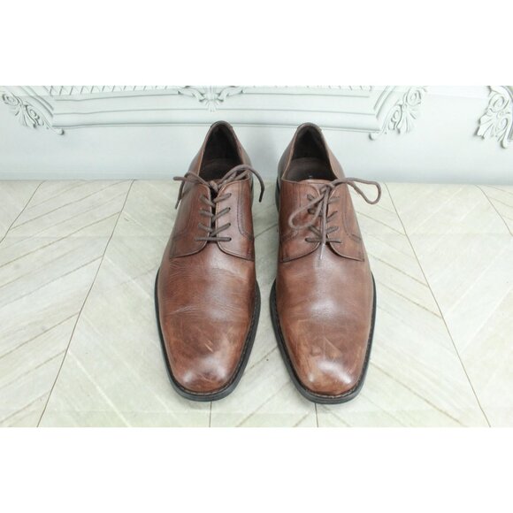 Black Brown 1826 Men's Brown Leather  Plain Toe Oxford Derby Shoes Size 9 M - Picture 5 of 9